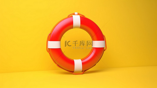 漂浮背景图片_充满活力的黄色背景上的 3D 救生圈非常适合假期和季节插图