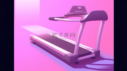 紫色背景上 3D 渲染的跑步机或跑步机