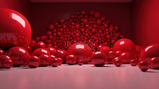 空白画布为您的创造力 3D 渲染红色圣诞球在节日装饰中