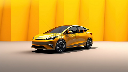 新一代增程黄色电动城市掀背车的 3D 插图