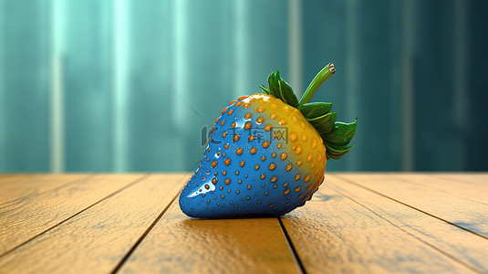 阳光明媚的黄色木板上的虚拟蓝莓 3D 概念化
