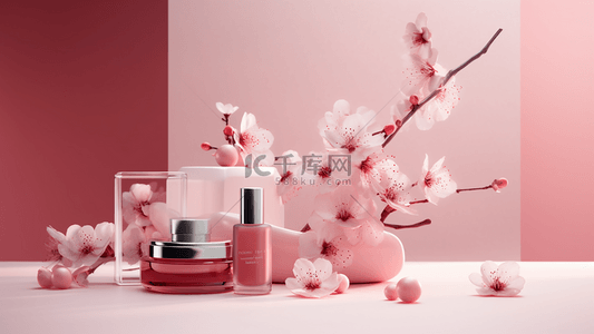 樱花花卉植物化妆品套组摄影广告背景