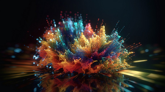 彩色飞溅墨滴背景图片_由粒子组成的模糊抽象点 3d 渲染的杰作，用于独特而充满活力的演示