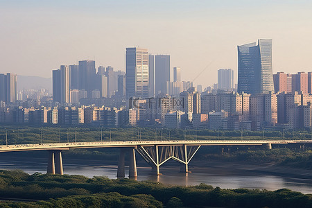 杨浦滨江背景图片_山东一座高楼林立的城市