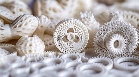 使用 3D 打印机打印的白色塑料物体的特写