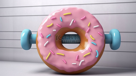 白墙上甜甜圈形哑铃或杠铃的 3D 插图