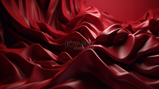 红色折纸背景背景图片_3D 渲染中的抽象红色背景，带有波浪层和类似于折叠布的褶边