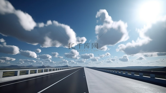 汽车广告设计背景图片_创意广告设计隔离高速公路与云在 3D 插图