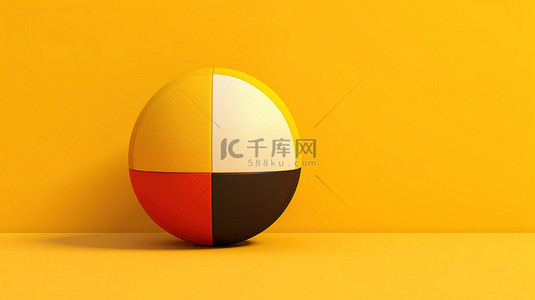 黄色背景上的夏日氛围彩色沙滩球，带有复制空间 3D 插图