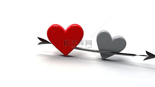 心形贴纸背景图片_两颗心和一个箭头隔离在白色背景上的 3D 插图