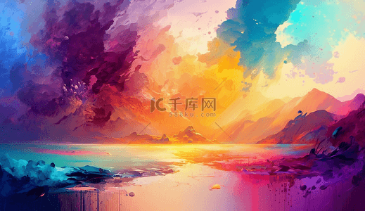 海边油画背景图片_油画平面创意插图