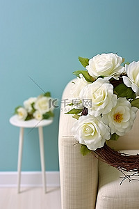 柳条花环背景图片_房间装饰客厅鲜花与白色花环