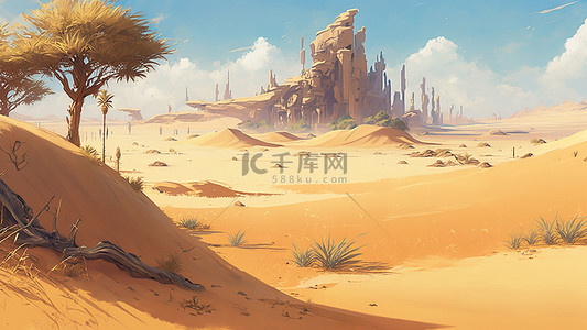 沙漠树木背景图片_游戏黄色沙漠