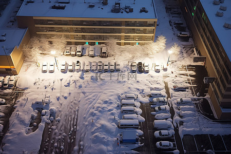 雪背景图片_地上有雪的停车场的景色