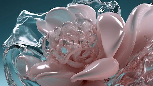 超现实的冰玻璃冷冻玫瑰花在有机曲线中形成了 3d 抽象艺术品