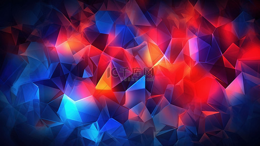 照明三角形马赛克抽象 3D 插图与对角擦除三角形