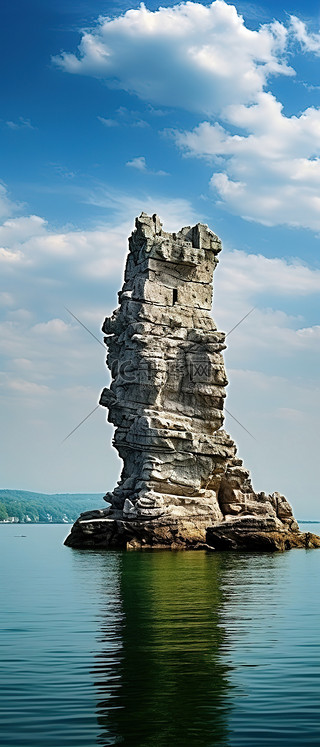 中央空调背景图片_海中央的一座石头城堡，上面有云彩