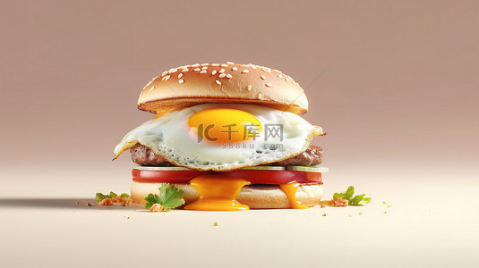 鸡蛋奶酪背景图片_煎蛋汉堡的 3D 插图，具有充足的复制空间