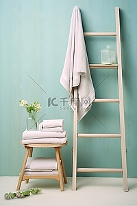 浴背景图片_浴室里有一个带毛巾的梯子