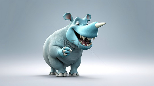 犀牛背景图片_搞笑的 3D 犀牛，手里握着一颗巨大的牙齿