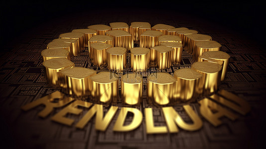 深色货币背景，共同基金文本以金色金属 3d 呈现