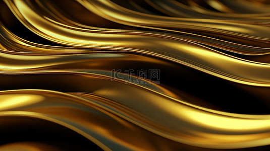 3d 渲染抽象背景与金色波浪片