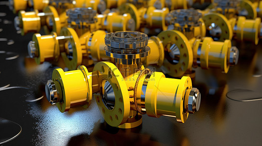 石油化工背景图片_用于石油和天然气管道管理的工业阀门的 3D 渲染