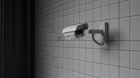 闭路监控系统背景图片_在 3d 渲染中描绘的壁挂式闭路电视摄像机
