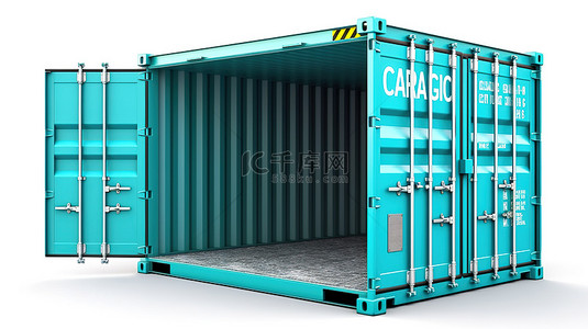 货物进门背景图片_带有货物标签的容器，门敞开，没有货物隔离在白色背景 3D 渲染中