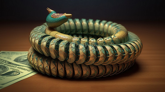 印度风情背景图片_保护印度卢比货币的危险盘绕蛇的 3D 插图