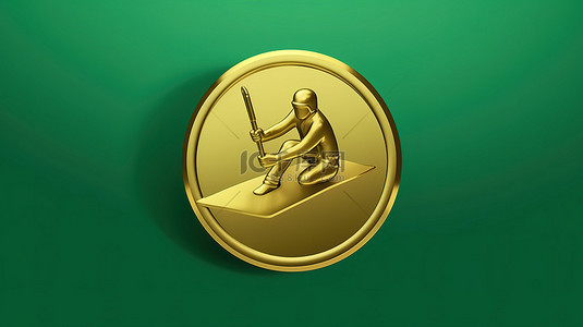 滑雪图背景图片_3d 渲染的潮水绿色背景上的滑雪符号福尔图纳黄金图标