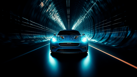 超酷延伸光线背景图片_隧道光线超级跑车广告背景