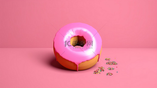 甜甜背景图片_3D 渲染的甜甜圈图，粉红色背景