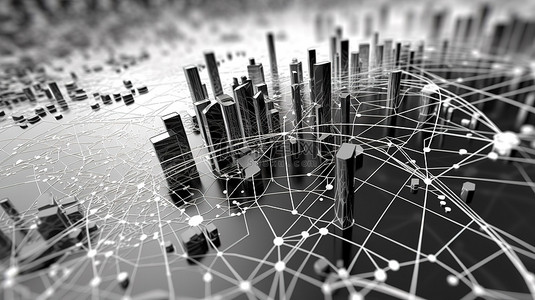 黑白 3D 插图代表全球业务联系和信息交换