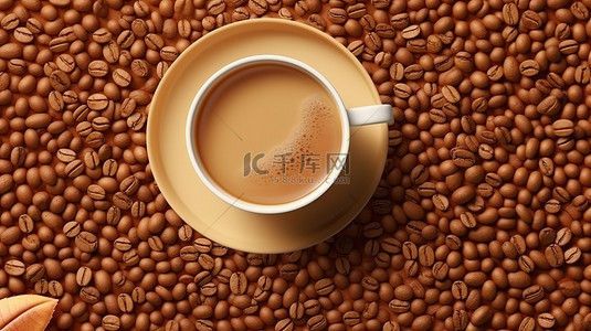 咖啡豆中烘背景图片_3D 渲染中令人惊叹的咖啡平躺和逼真的咖啡豆