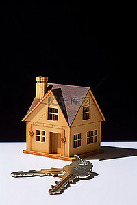 钥匙背景图片_一个小房子模型和平面图上的钥匙