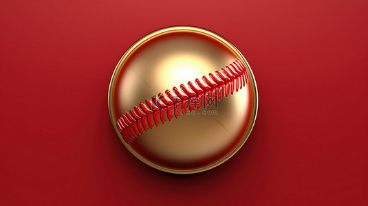 标志性棒球 3D 在哑光红板上渲染金色球，非常适合社交媒体