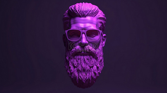 男性体检背景图片_令人惊叹的 3D 渲染中充满活力的紫罗兰色胡须头像雕像
