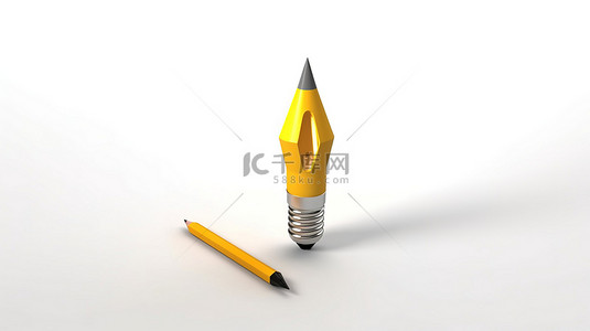 学习创意背景背景图片_白色背景上的照明教育 3D 铅笔和灯泡