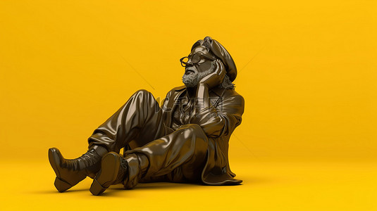 现代风格黄色背景与明智的黑人哲学家的 3D 渲染