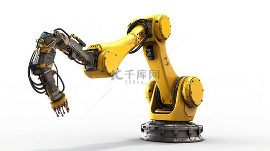 机器手臂背景图片_白色背景上 3D 渲染机器人手臂焊接中的空白