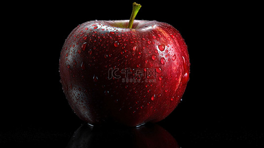 食品黑色背景背景图片_黑色背景下红苹果的 3d 渲染