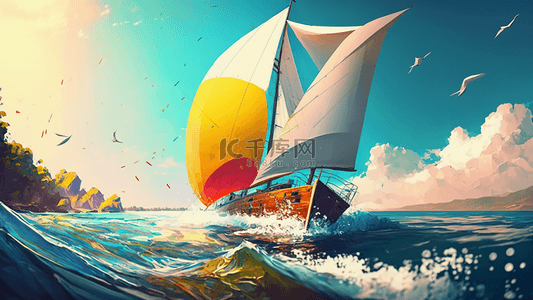 夏天帆船海浪背景