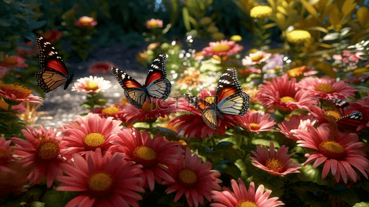公园花卉植物蝴蝶飞舞摄影广告背景