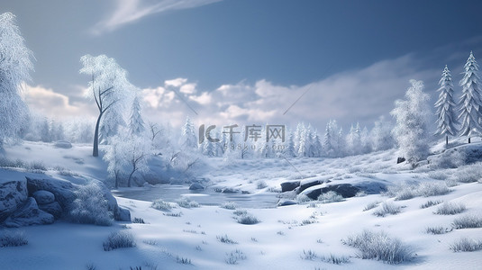 下雪背景图片_3D冬季仙境壮观的雪景