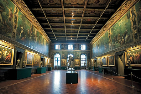 意大利雕塑背景图片_一个有绘画和天花板的大厅