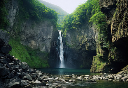 峡谷背景图片_西山峡谷悬崖上的瀑布