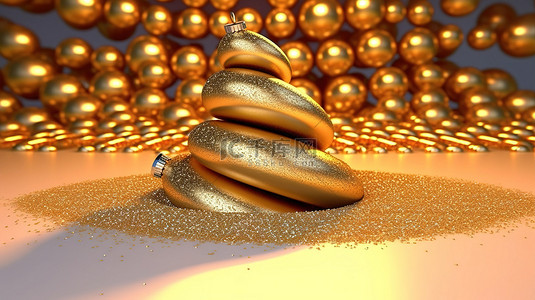 装饰球球背景图片_闪闪发光的蛇纹石圣诞树与 3D 插图中的装饰球