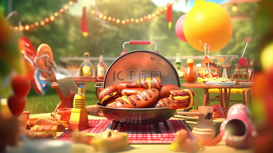 烧烤派对背景图片_3D烧烤盛会，轰轰烈烈地庆祝夏天