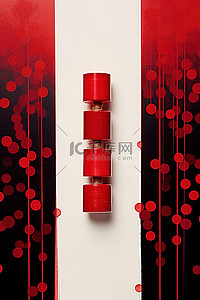 红色的刷子背景图片_上面有一个物体的刷子位于红色珠子上方